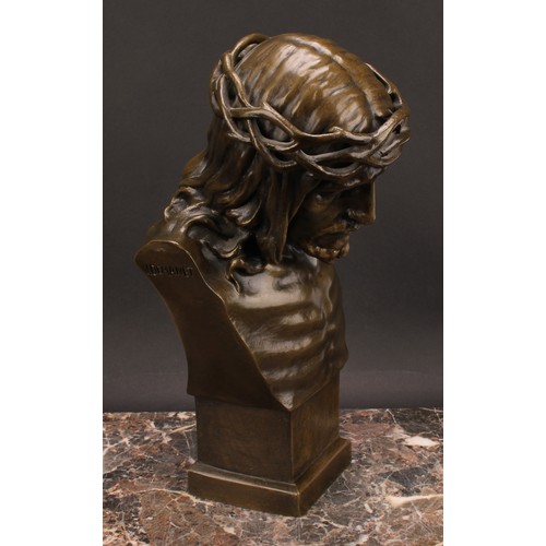 2155 - Victor Demanet (1895-1964), a brown patinated bronze, Christ With a Crown of Thorns, signed in the m... 