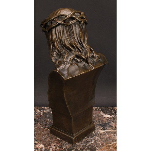 2155 - Victor Demanet (1895-1964), a brown patinated bronze, Christ With a Crown of Thorns, signed in the m... 