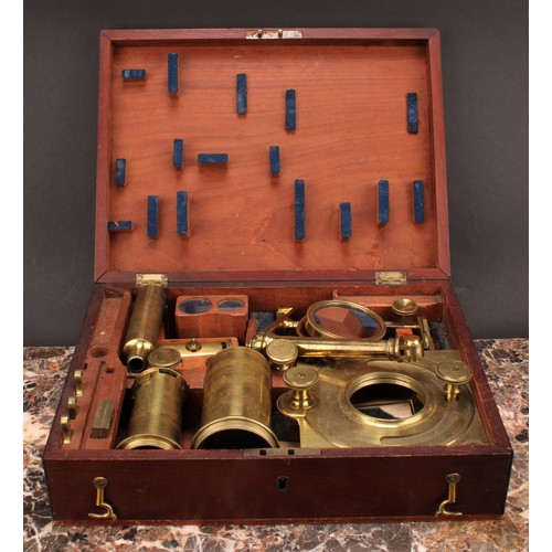 1246 - A George III lacquered brass solar microscope, two-part tube, rack and pinion focusing, long mirror,... 