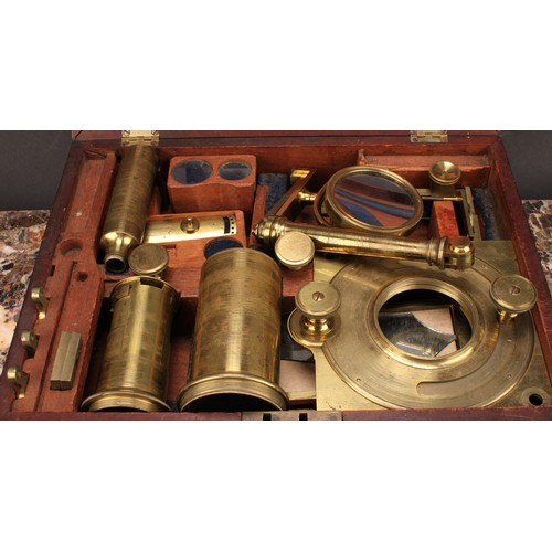 1246 - A George III lacquered brass solar microscope, two-part tube, rack and pinion focusing, long mirror,... 