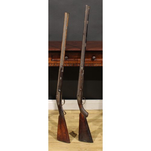 1501 - A 19th century percussion sporting rifle, 80cm barrel, walnut stock with chequered grip, 123cm long ... 