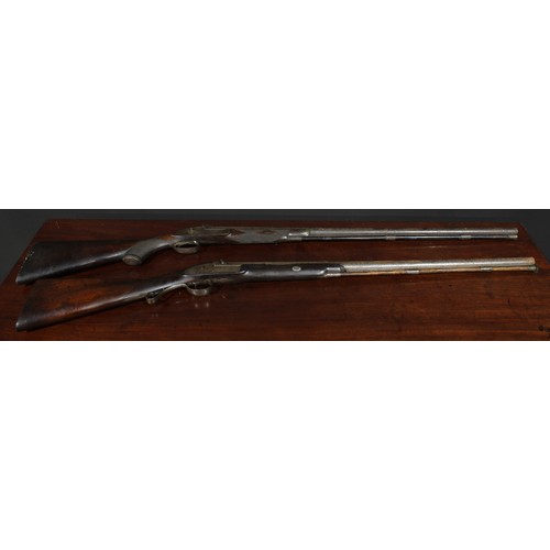 1501 - A 19th century percussion sporting rifle, 80cm barrel, walnut stock with chequered grip, 123cm long ... 