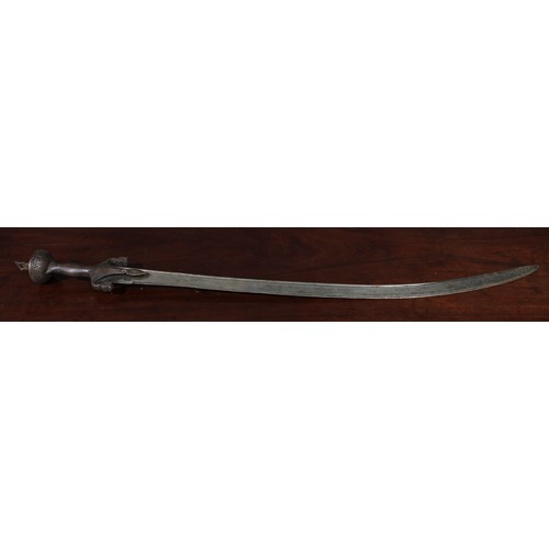 1498 - A 19th century Indian talwar, 80cm curved blade with armourer’s marks, steel hilt with lotus quillon... 