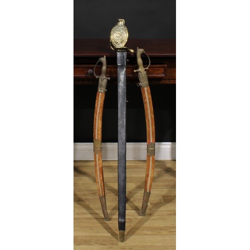 1502 - A French sword, in 18th century style but later, 86cm straight fullered blade, substantial brass bas... 