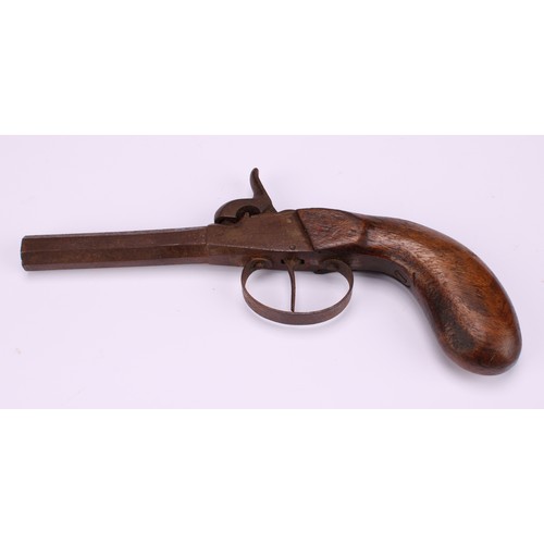 1500 - A 19th century percussion belt pistol, 13.5cm octagonal barrel, integral ramrod, chequered grip, 23c... 