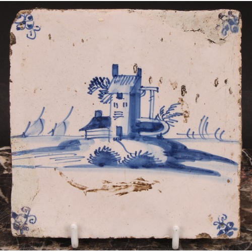 3 - A harlequin suite of four 18th century Delft tiles, polychrome and traditional (4)