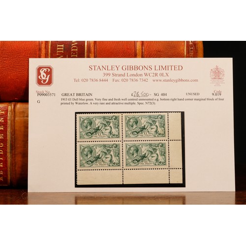 1221 - Stamps - GV 1913 £1 dull blue green block of four bottom r/h corner, well centered unmounted mint, a... 