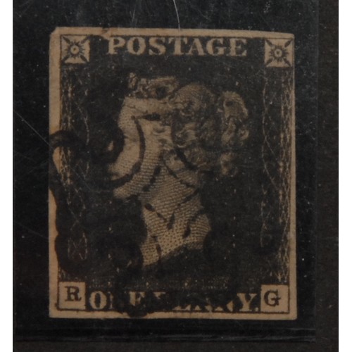 1214 - Stamps - GB QV 1840 1d Black, MX, four margins, lettered RG