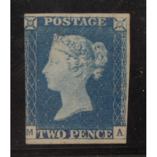 1217 - Stamps - GB QV 1840 2d Blue, SG: 5, mounted mint, three margins, lettered MA, cat £38,000, original ... 