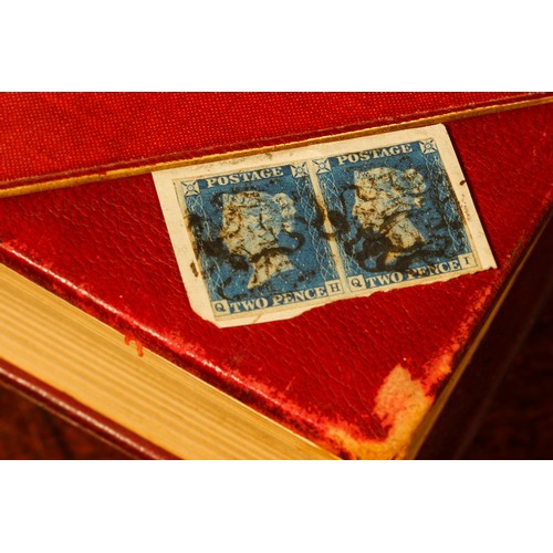 1218 - Stamps - GB QV 1840 2d Deep Blue, SG: 4, pair on piece, just four margins on both stamps tied with b... 