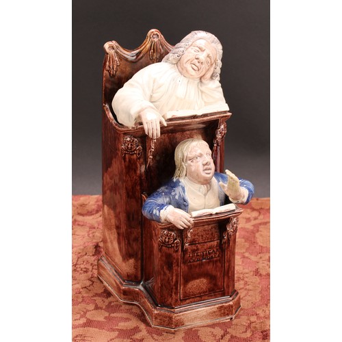 108 - A Staffordshire pearlware figure group, The Vicar and Moses, with a sleeping vicar in the higher pul... 