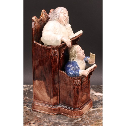 108 - A Staffordshire pearlware figure group, The Vicar and Moses, with a sleeping vicar in the higher pul... 