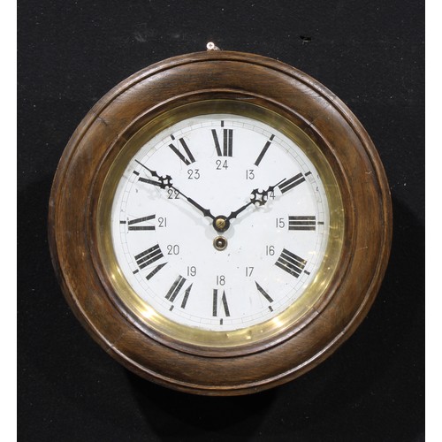 2515 - An unusual early 20th century wall timepiece, 24.5cm circular clock dial inscribed in twenty-four ho... 