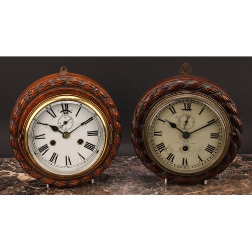 2496 - An early 20th century oak wall timepiece, 14.5cm clock dial inscribed Dent for Royal Exchange and 61... 