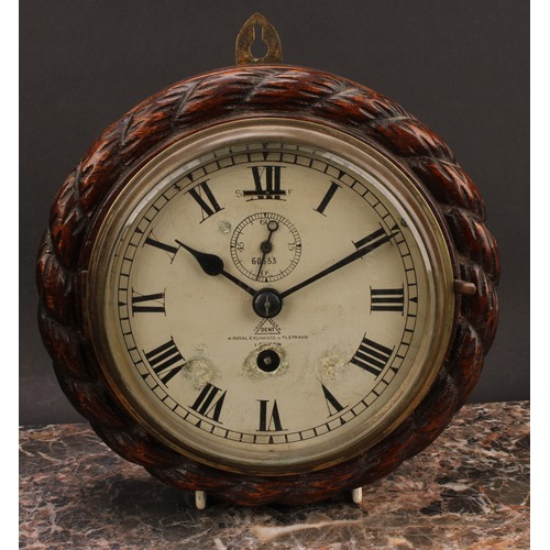 2496 - An early 20th century oak wall timepiece, 14.5cm clock dial inscribed Dent for Royal Exchange and 61... 