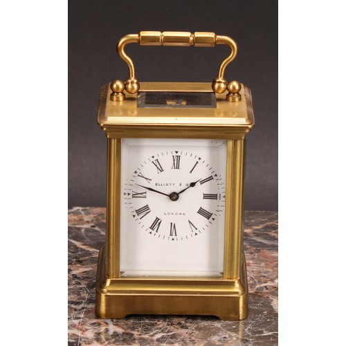 2455 - An early 20th century brass carriage timepiece, of small proportions, 4cm rectangular enamel clock d... 