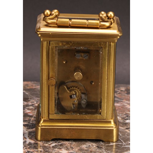 2455 - An early 20th century brass carriage timepiece, of small proportions, 4cm rectangular enamel clock d... 