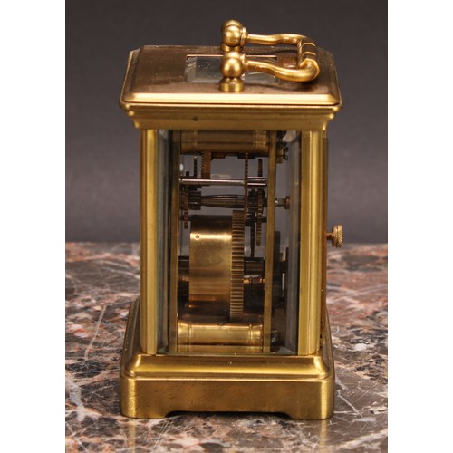 2455 - An early 20th century brass carriage timepiece, of small proportions, 4cm rectangular enamel clock d... 