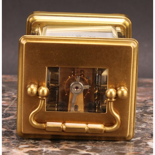 2455 - An early 20th century brass carriage timepiece, of small proportions, 4cm rectangular enamel clock d... 