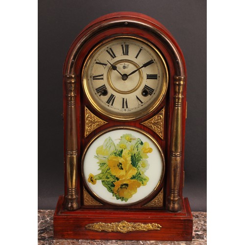 2502 - An early 20th century simulated rosewood mantel clock, by the Owari Clock/Watch Company, 16cm circul... 