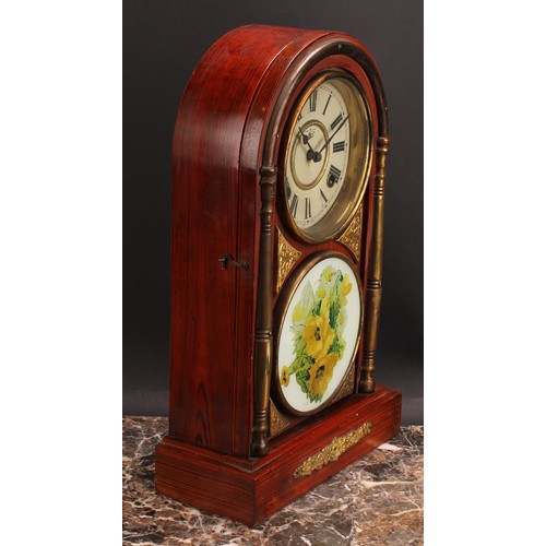 2502 - An early 20th century simulated rosewood mantel clock, by the Owari Clock/Watch Company, 16cm circul... 