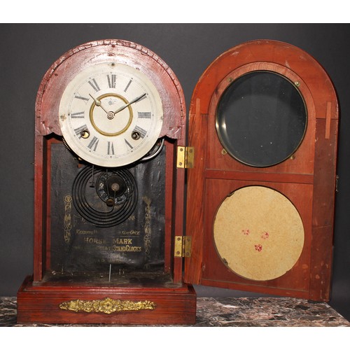 2502 - An early 20th century simulated rosewood mantel clock, by the Owari Clock/Watch Company, 16cm circul... 