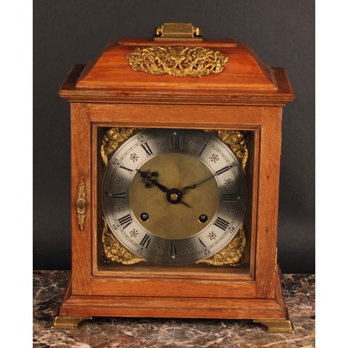 2504 - An early to mid 20th century walnut bracket-form mantel clock, 17.5cm brass dial with silvered chapt... 