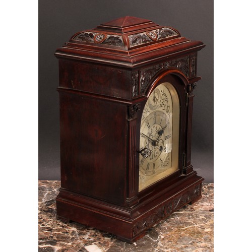 2477 - An early 20th century mahogany bracket-form mantel clock, 14cm arched silvered dial, Roman and subsi... 