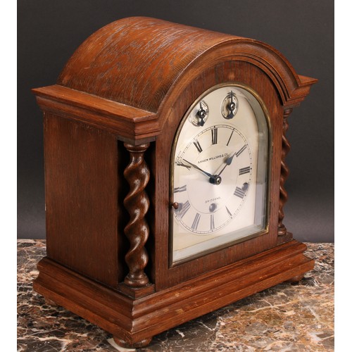 2484 - An early 20th century oak bracket clock, 14.5cm arched silvered dial inscribed A.MASON WILLIAMS & CO... 