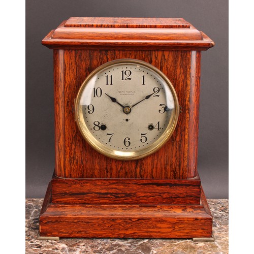 2501 - An early 20th century simulated rosewood mantel clock, 14.5cm circular silvered dial inscribed SETH ... 