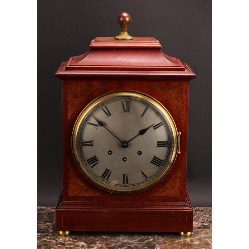 2479 - An early 20th century mahogany bracket-form mantel clock, 20cm circular silvered dial inscribed with... 