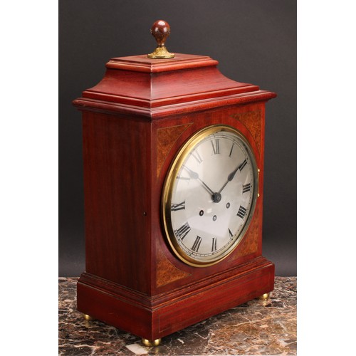 2479 - An early 20th century mahogany bracket-form mantel clock, 20cm circular silvered dial inscribed with... 