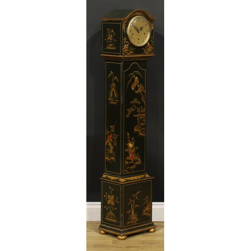 2461 - An early 20th century chinoiserie decorated shortcase hall clock, 15.5cm dial inscribed with Arabic ... 