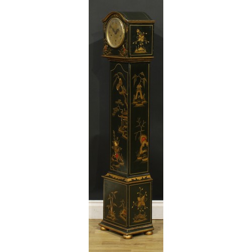 2461 - An early 20th century chinoiserie decorated shortcase hall clock, 15.5cm dial inscribed with Arabic ... 