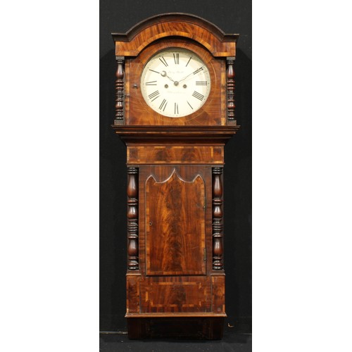 2506 - An early Victorian Staffordshire rosewood crossbanded mahogany halfcase hooded wall clock, 30.5cm ci... 