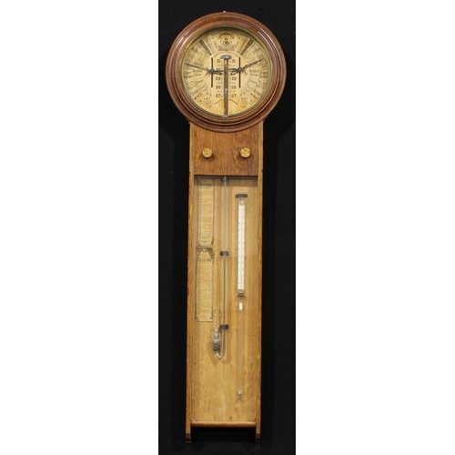 2493 - An early 20th century oak Royal Polytechnic type barometer, in the manner of Admiral Fitzroy, 25cm c... 