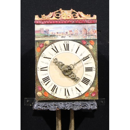 2450 - An early 19th century and later Dutch hook and spike Zaanse clock, 17cm painted dial inscribed with ... 