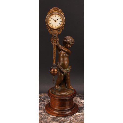 2462 - An early 20th century cold painted spelter figural mystery timepiece, 3.5cm circular clock dial insc... 