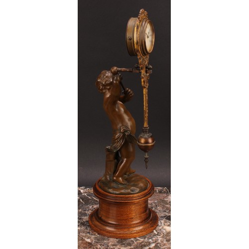 2462 - An early 20th century cold painted spelter figural mystery timepiece, 3.5cm circular clock dial insc... 