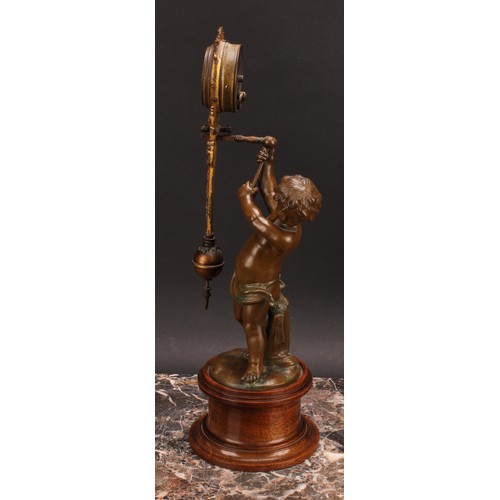 2462 - An early 20th century cold painted spelter figural mystery timepiece, 3.5cm circular clock dial insc... 