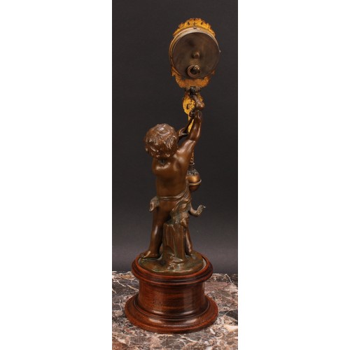 2462 - An early 20th century cold painted spelter figural mystery timepiece, 3.5cm circular clock dial insc... 