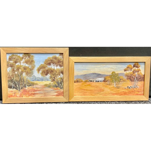 574 - J Schirmer, 1911  
A pair  Sheep Station and Gum Trees  
signed, oils on canvas