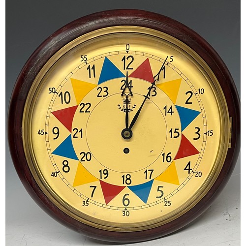 581 - A reproduction RAF fusee wall clock, 32cm diameter dial, 38cm diameter overall, with key and pendulu... 