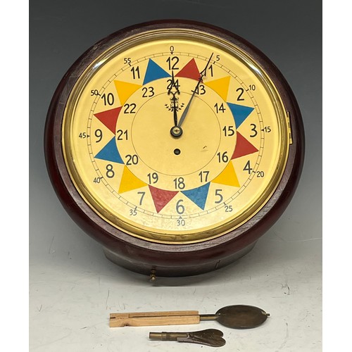 581 - A reproduction RAF fusee wall clock, 32cm diameter dial, 38cm diameter overall, with key and pendulu... 