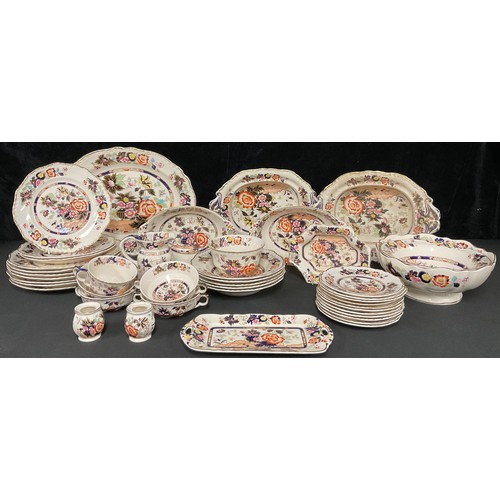 585 - A Mason's Ironstone Mandarin pattern part dinner service comprising serving platters and dishes, ped... 