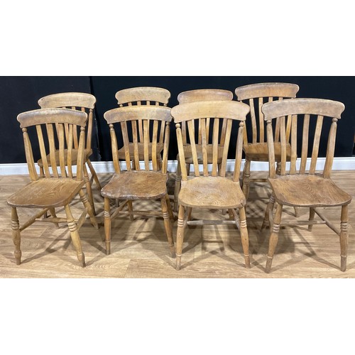 100A - A harlequin suite of eight farmhouse beech lath back side chairs, six with elm seats (8)