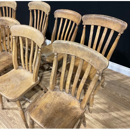 100A - A harlequin suite of eight farmhouse beech lath back side chairs, six with elm seats (8)