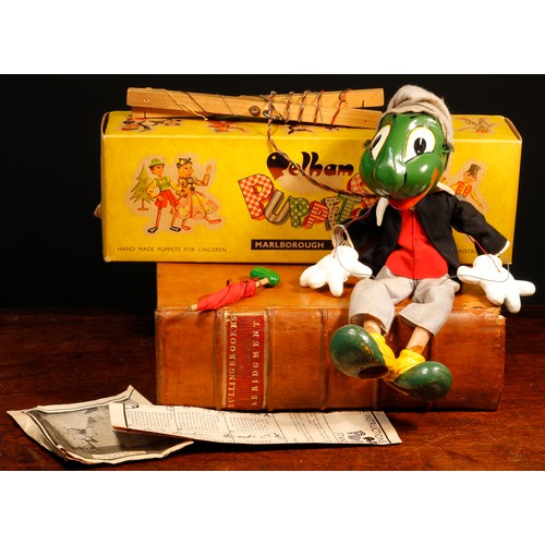 7098 - Juvenalia - a Pelham Puppets standard puppet SL (stringed luxury) Jiminy Cricket puppet, boxed - cor... 