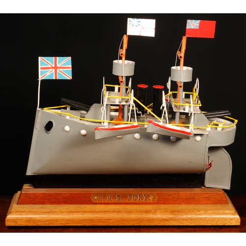 7100 - A first-half 20th century scratch-built painted tin model, of H.M.S. Fury the F-class destroyer, rep... 