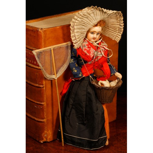 7115 - An Etienne Denamur (France) bisque head doll, dressed as a Fisherwoman, the bisque head inset with f... 